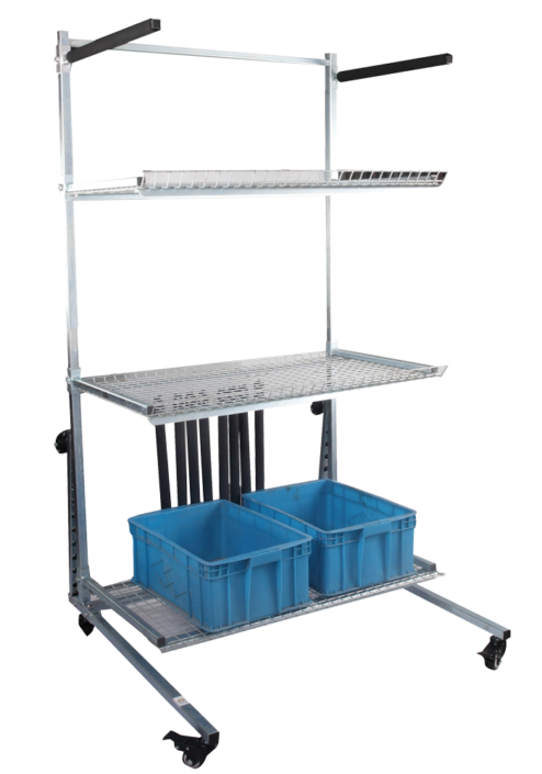 mobile bumper storage rack with accessory basket