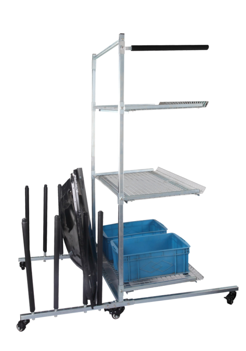 mobile bumper storage rack with accessory basket